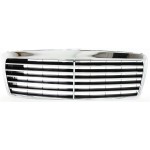Plastic Grille for Mercedes-Benz E-Class 1996-1999, Chrome Shell/Painted Black Insert, Suitable for (210) Chassis, Replacement