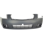 Front Bumper Cover for Nissan Sentra 2007-2009, Primed (Ready to Paint), 2.0L Engine, without Fog Light Holes, Replacement