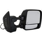 Towing Mirror for Nissan Titan XD 2016-2019 Right (Passenger), Power Adjustment, Manual Folding and Extending, Heated Upper Glass, Chrome Finished, with Blind Spot Detection, Crew Cab, SL Model, Replacement