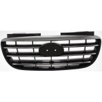 Grille for 2007-2010 Hyundai Elantra Sedan, Plastic, Painted Black Shell and Insert with Chrome Insert Molding, Replacement