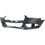 Front Bumper Cover for Audi A4 2013-2016, Primed (Ready to Paint), without S-Line Package, with Headlight Holes and Warning System, including Tow Hook Cover, Replacement
