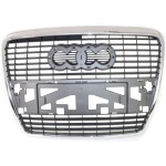 Grille for Audi A6 Quattro 2005-2008, Chrome Shell with Painted Silver-Black Insert, Without Park Distance Sensors and Sport Package, Replacement