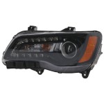 Headlight Assembly for Chrysler 300, 2012-2014, Left (Driver), Halogen, Black Interior, Replacement