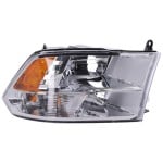 Headlight Assembly for Dodge RAM Full Size Pick-Up 2013-2018, Right (Passenger), Halogen, Reflector Type, Chrome Interior, with Quad Lights, Includes 2019-2022 1500 Classic, Replacement