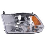 Headlight Assembly for RAM Full Size Pickup 2013-2018, Left (Driver), Halogen, Reflector Type, Chrome Interior, with Quad Lights, Includes 2019-2022 1500 Classic, Replacement