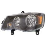 Headlight Assembly for Dodge Grand Caravan 2011-2020, Chrysler Town and Country 2014-2016, Left (Driver) Side, Halogen, Black Interior, Replacement