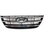 Grille for Hyundai Sonata 2009-2010, Chrome Shell and Insert, Painted Black, Replacement