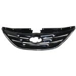 Grille for Hyundai Sonata 2011-2014, Paint to Match Shell and Insert, with Chrome Molding, Type 1, Excludes Hybrid Model, Replacement