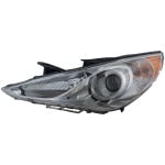 Headlight Assembly for Hyundai Sonata 2011-2014, Left (Driver), Halogen Type 2, with Chrome Interior, Excluding Hybrid Model, Replacement