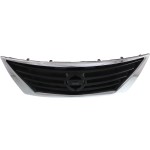 Grille for Nissan Versa Sedan 2012-2014, Textured Gray Shell and Insert with Chrome Trim, Replacement