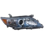 Headlight Assembly for Toyota Camry 2010-2011 Hybrid Model, Right (Passenger), Halogen, Chrome Interior, Blue Bezel, USA Built Vehicle, Replacement