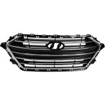 Chrome Shell Grille with Painted Black Insert for Hyundai Elantra 2017-2018, 1.4L/2.0L Turbo Engine, Without Auto Cruise, Sedan, Korea Built Vehicle, Replacement