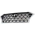 Grille for Hyundai Tucson 2019-2021, Painted Black with Chrome Frame & Trim, with Camera Hole, Replacement