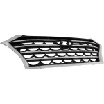 Grille for 2019-2021 Hyundai Tucson, Painted Black with Chrome Frame and Trim, Without Camera Hole, Replacement