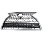 Chrome Shell/Dark Gray Insert Grille for Lexus RX350/RX450H (2020-2022), Suited for Canada Built Vehicle RX350/350L, With Parking Aid Sensor and Camera Holes, Excluding F Sport Package, Replacement