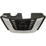 Grille for Nissan Rogue 2017-2018, Textured Black with Chrome Moulding, Suitable for S Model, USA/Korea-Built 2017, SL Model, SV Model Korea/Japan-Built, Hybrid Models 2017 Without Camera Hole, Replacement