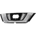 Grille for Nissan Rogue 2018-2020, Textured Black with Chrome Moulding, SL/SV Models without Midnight Special Edition, with Premium Package, Hybrid with Camera Hole, for Japan/Korea/USA Built Vehicles, Replacement