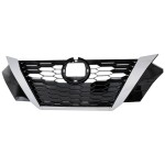Grille for 2020-2023 Nissan Sentra, Black Shell with Chrome Insert, Smoke Black Molding, with Camera Hole, Replacement