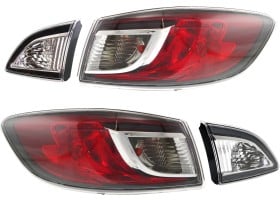 Tail Light Assembly Pair/Set for 2010-2013 Mazda 3 Sedan, Pair/Set of 4, Inner and Outer, Right (Passenger) and Left (Driver), Halogen, Replacement
