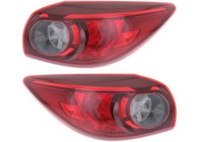 Pair/Set - Tail Light Assembly for Mazda 3 Hatchback, 2014-2018, Right (Passenger) and Left (Driver), Outer Halogen/Bulb Type, Japan Built Vehicle Replacement