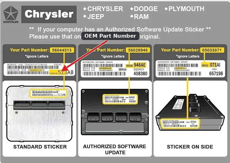 Close-up of an OEM part number label on an Engine Control Module.