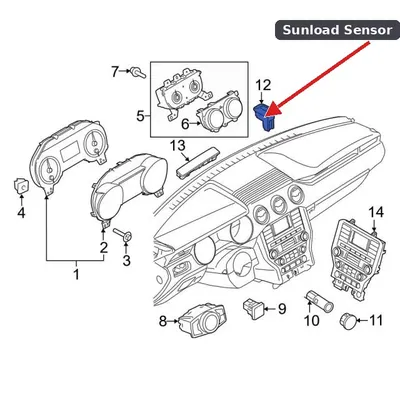 A small, dome-shaped sunload sensor mounted on a vehicle's dashboard near the windshield.