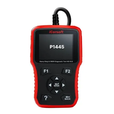 An OBD2 scanner displaying the P1445 diagnostic trouble code.