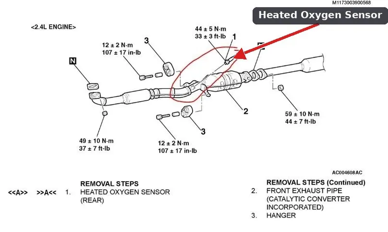 An oxygen sensor installed in the exhaust manifold of a Mitsubishi Eclipse.